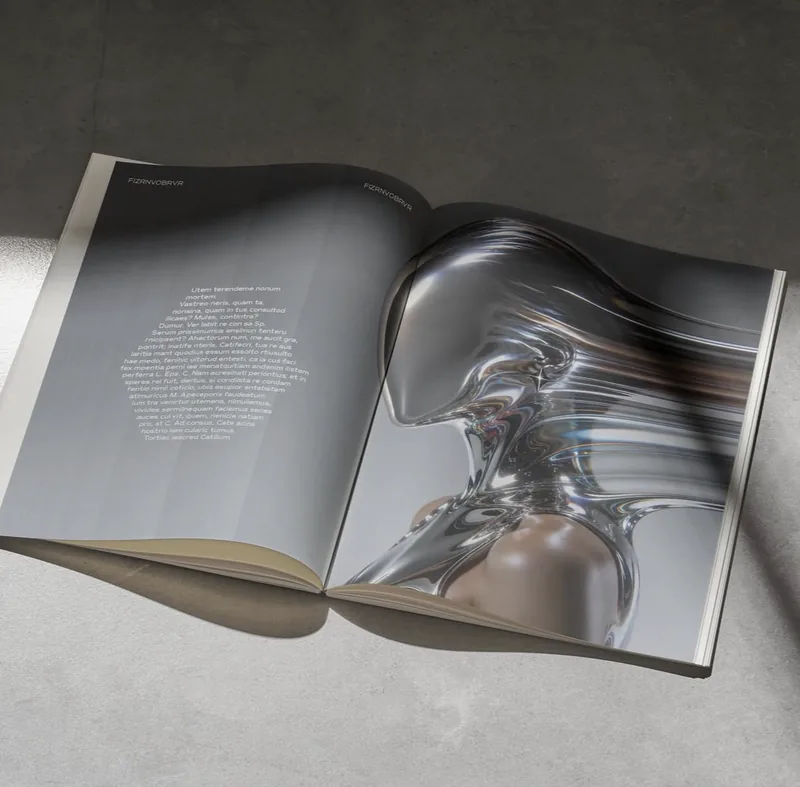 Experimental editorial spread with metallic AI-generated forms